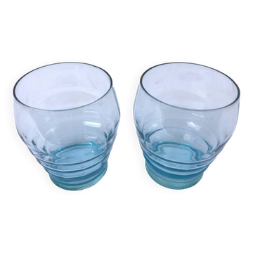 Art déco Années 1930  2 verres  Verre bleu turquoise transparent