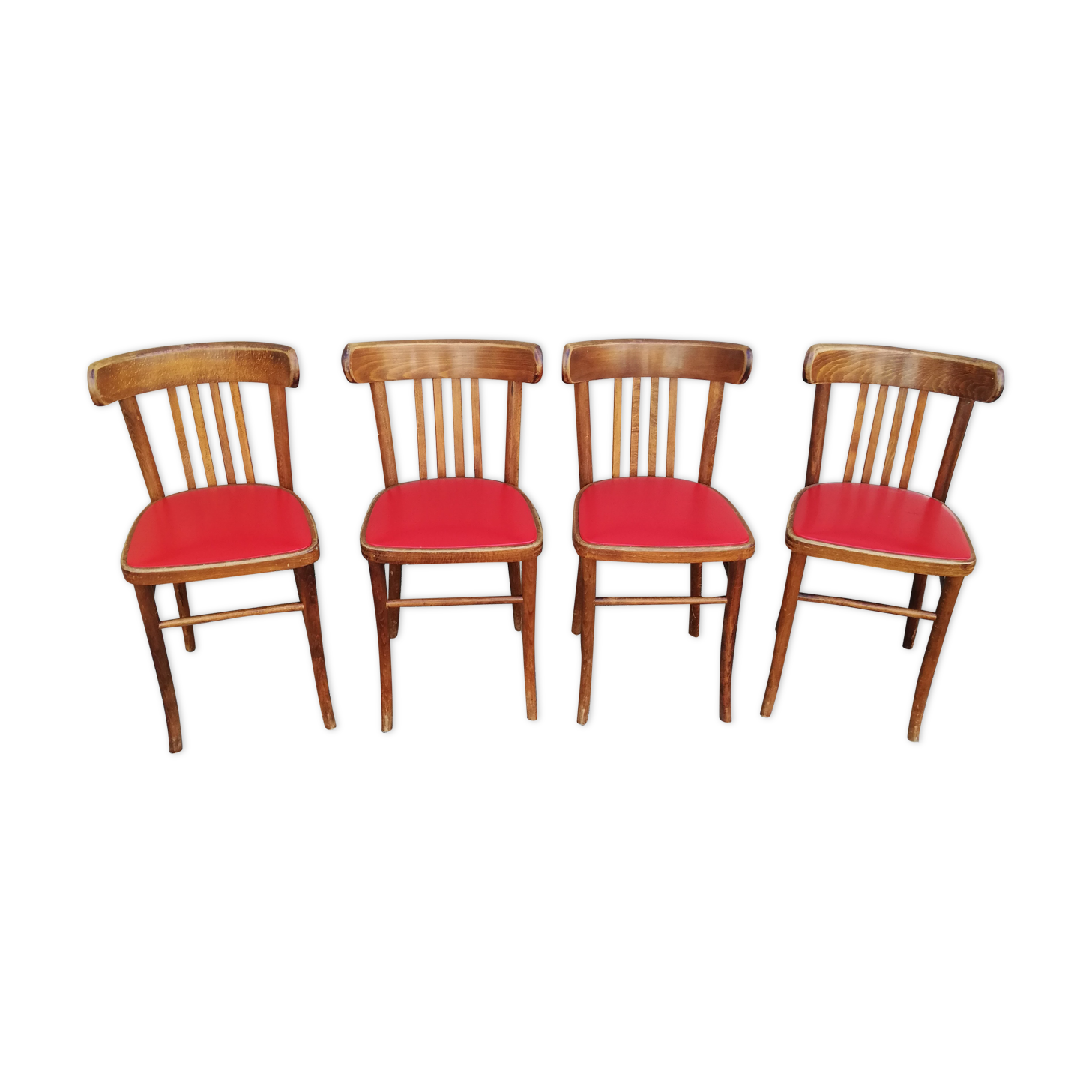 Set of 4 chairs bistro wood and red skai