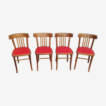 Set de 4 chaises de bistrot bois et skai rouge