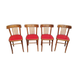 Set of 4 chairs bistro wood and red skai
