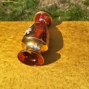 Bohemian Crystal Emerald Red/Rosa Vase with 24K Gold Encrusted Floral Desig