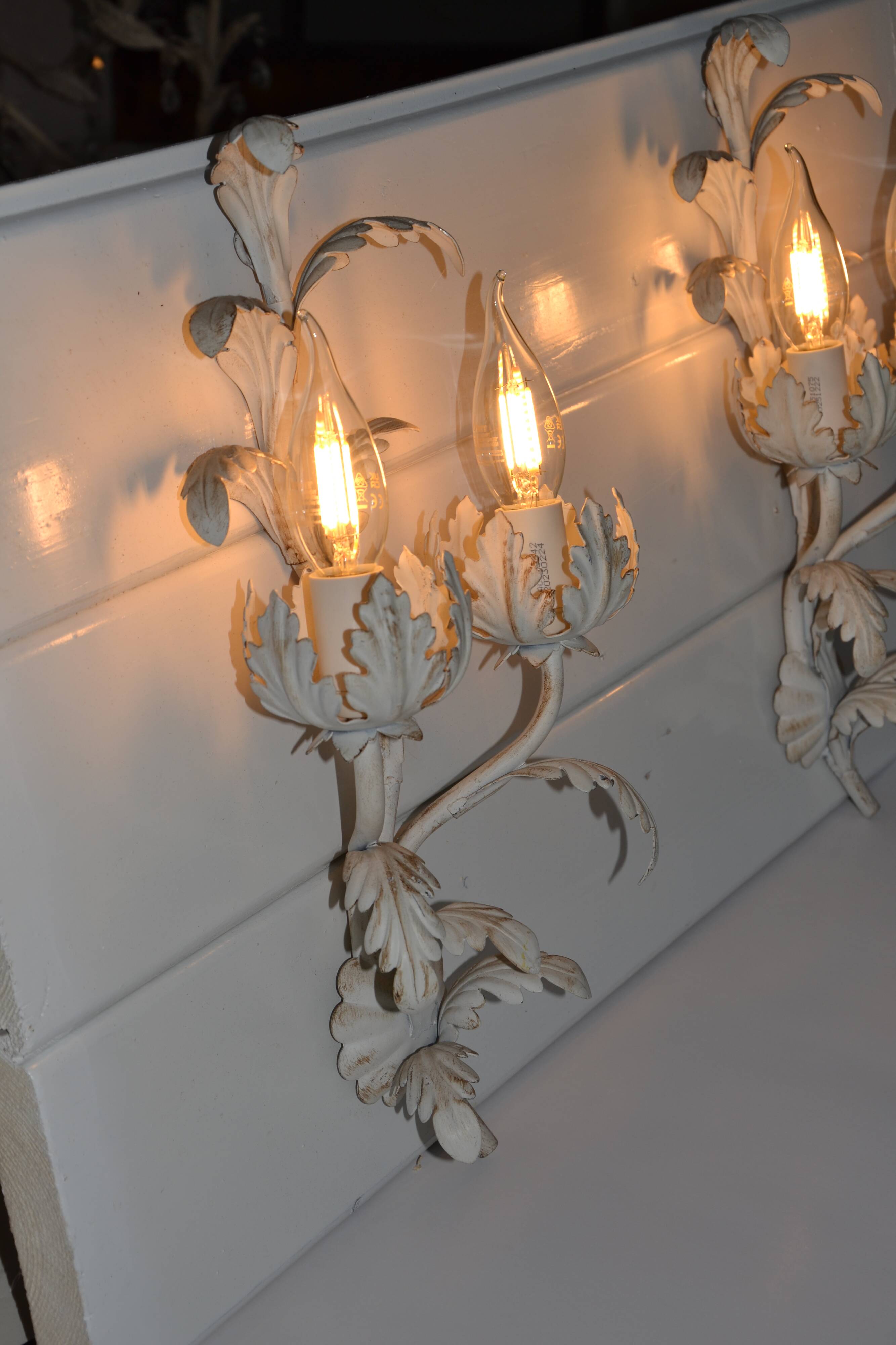 2 Florentine metal leaf wall lights