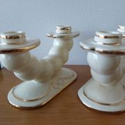 Pair of cream ceramic candlesticks with gold trim circa 1930-1950