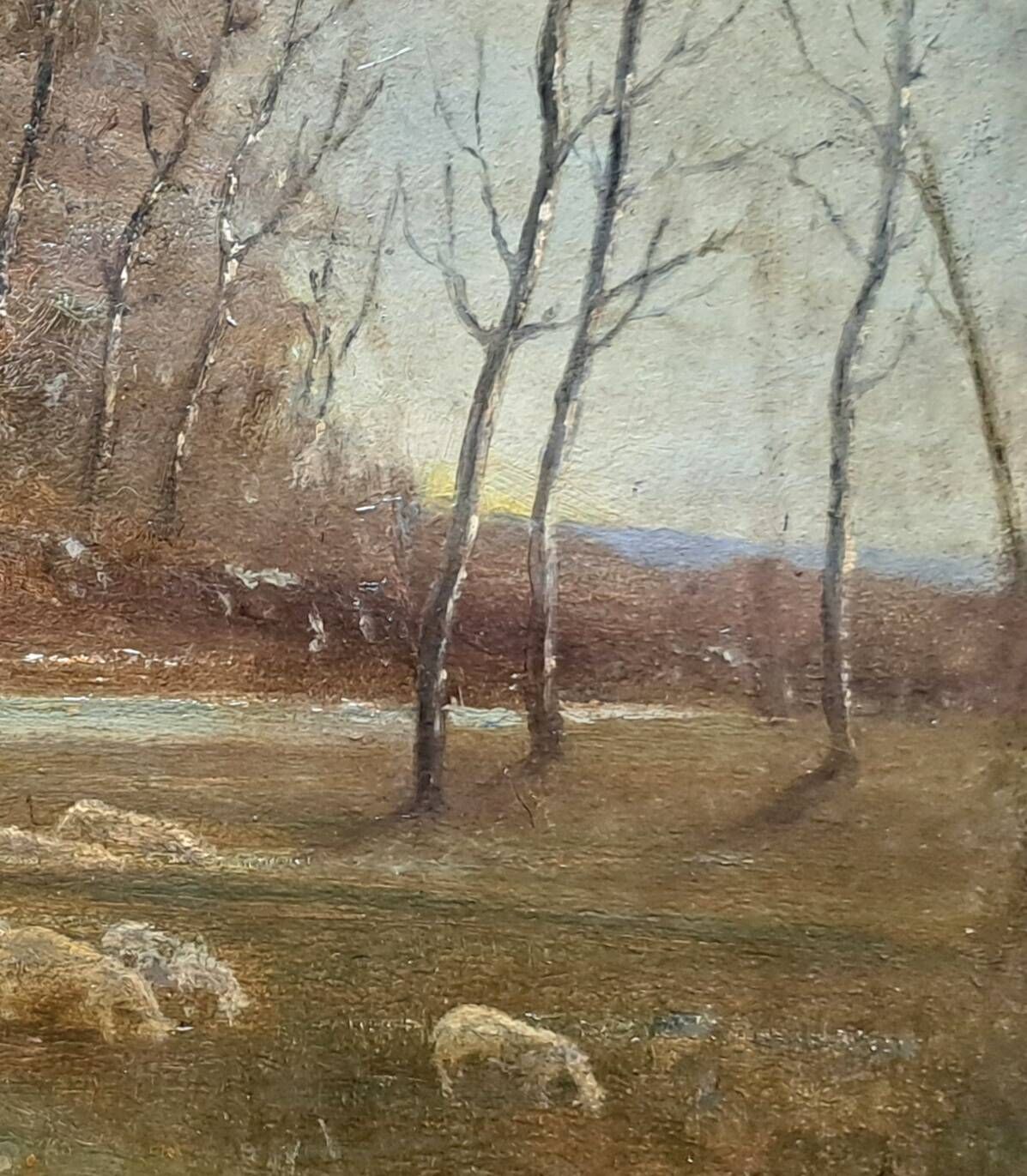Impressionist painting, oil on wood signed, pastoral scene, Barbizon school
