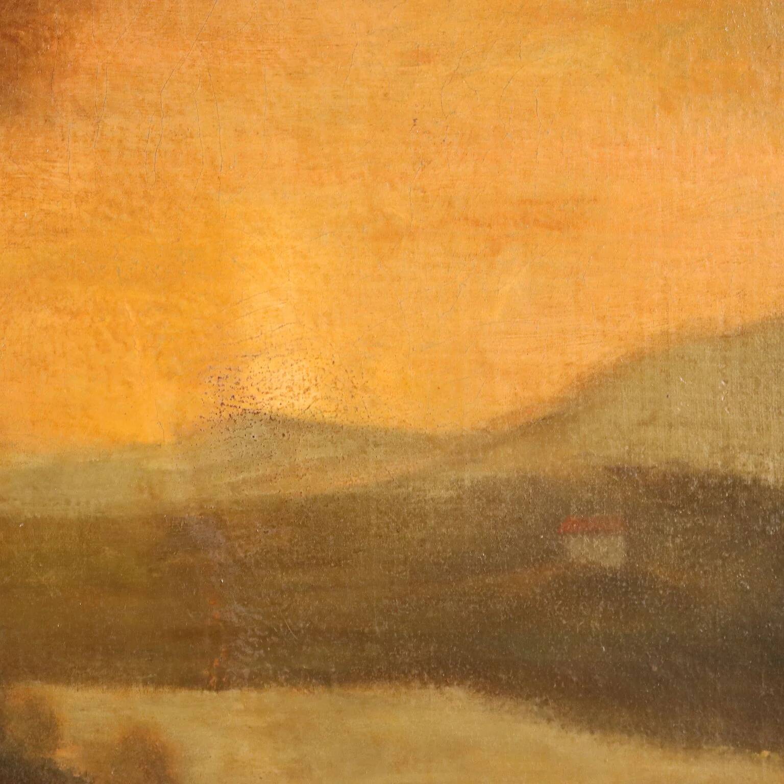 Ancient landscape painting with architecture, oil on canvas, 18th century.