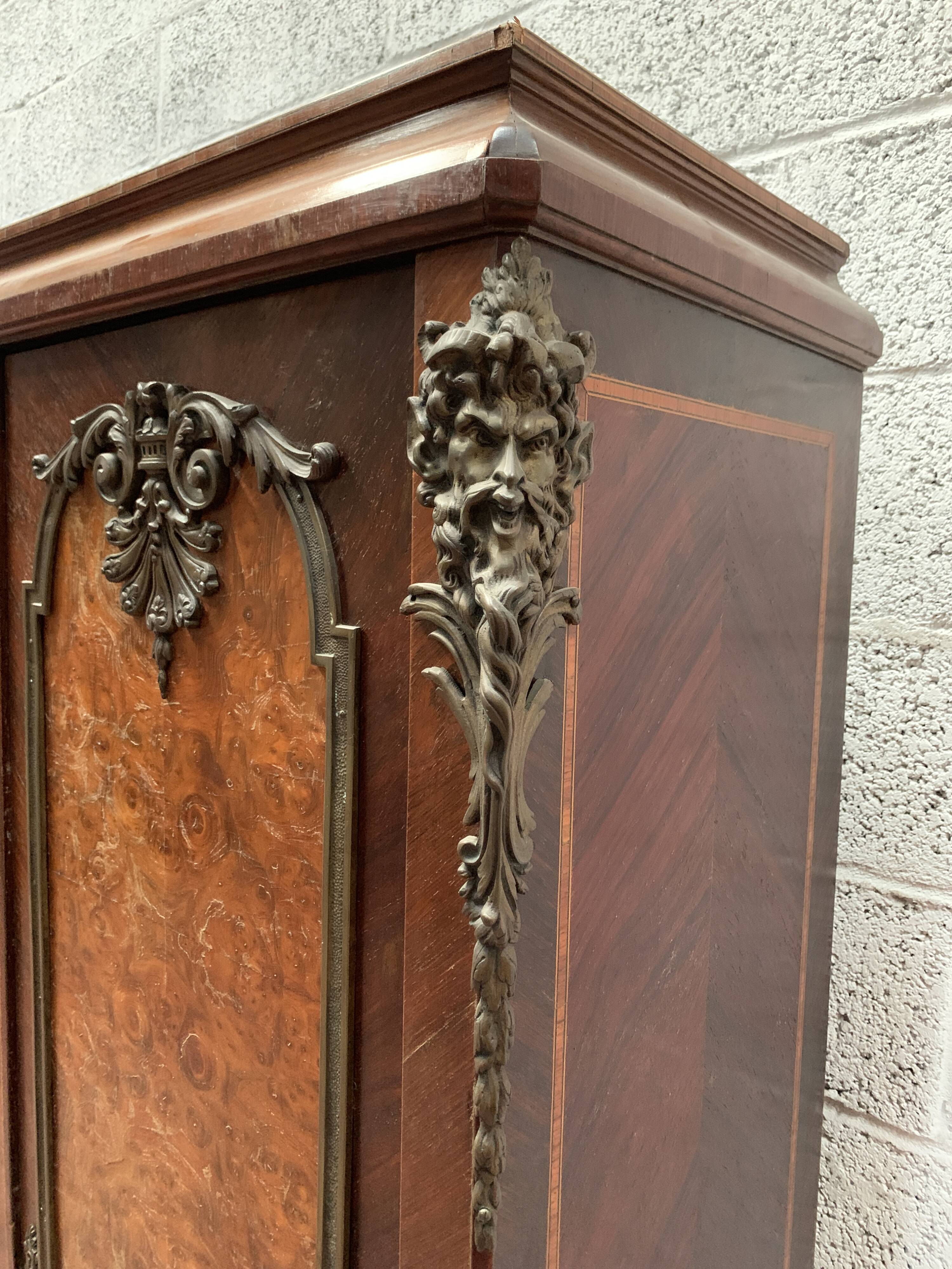 Louis XV style bookcase in mahogany and burr walnut, 20th century