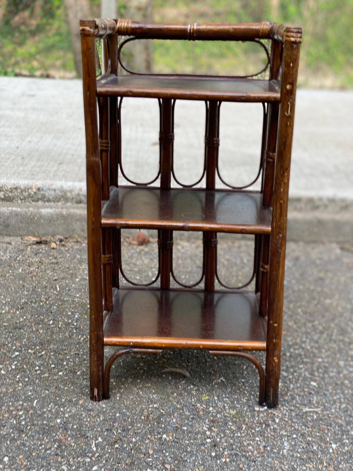 Vintage rattan and wicker shelf, 3 levels, 70cm