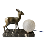 Art Deco lamp with a doe and its original glass globe