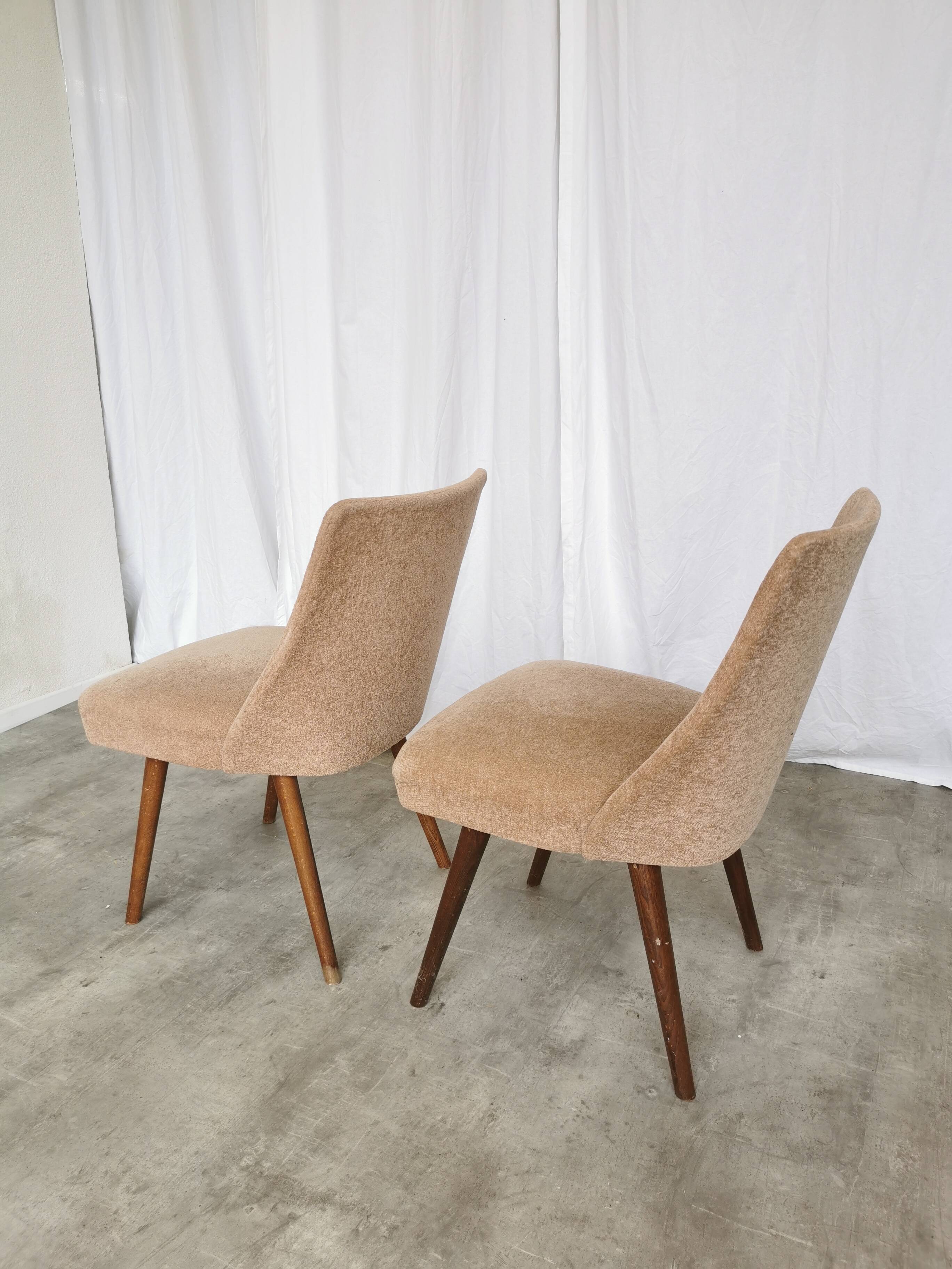 Set of 2 Vintage Mid-Century Lounge Chair: 1970s Yugoslavia, Pink Fabric