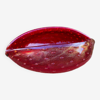 Cendrier en verre de Murano Rouge et or vers 1970