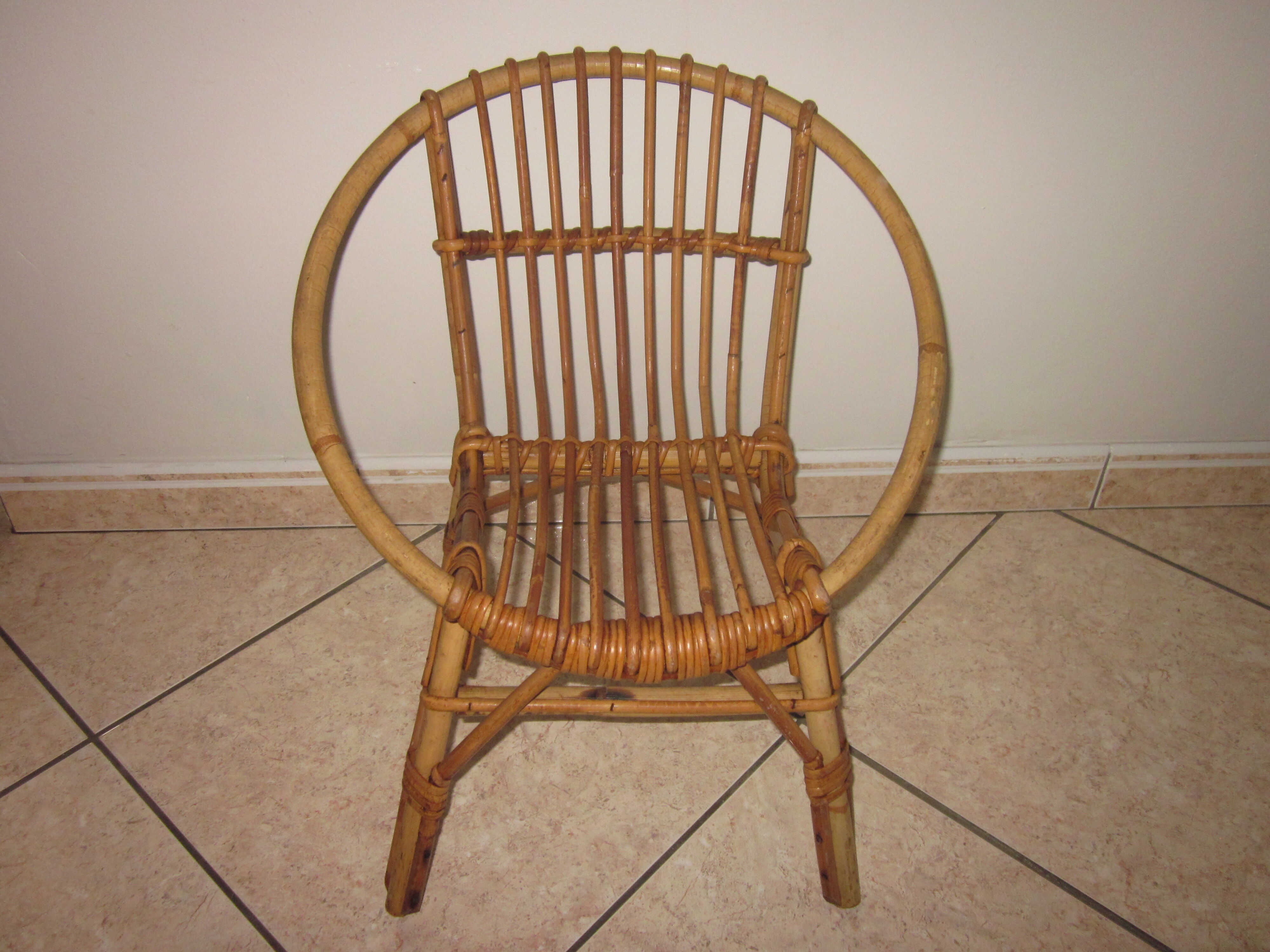 Vintage child rattan armchair