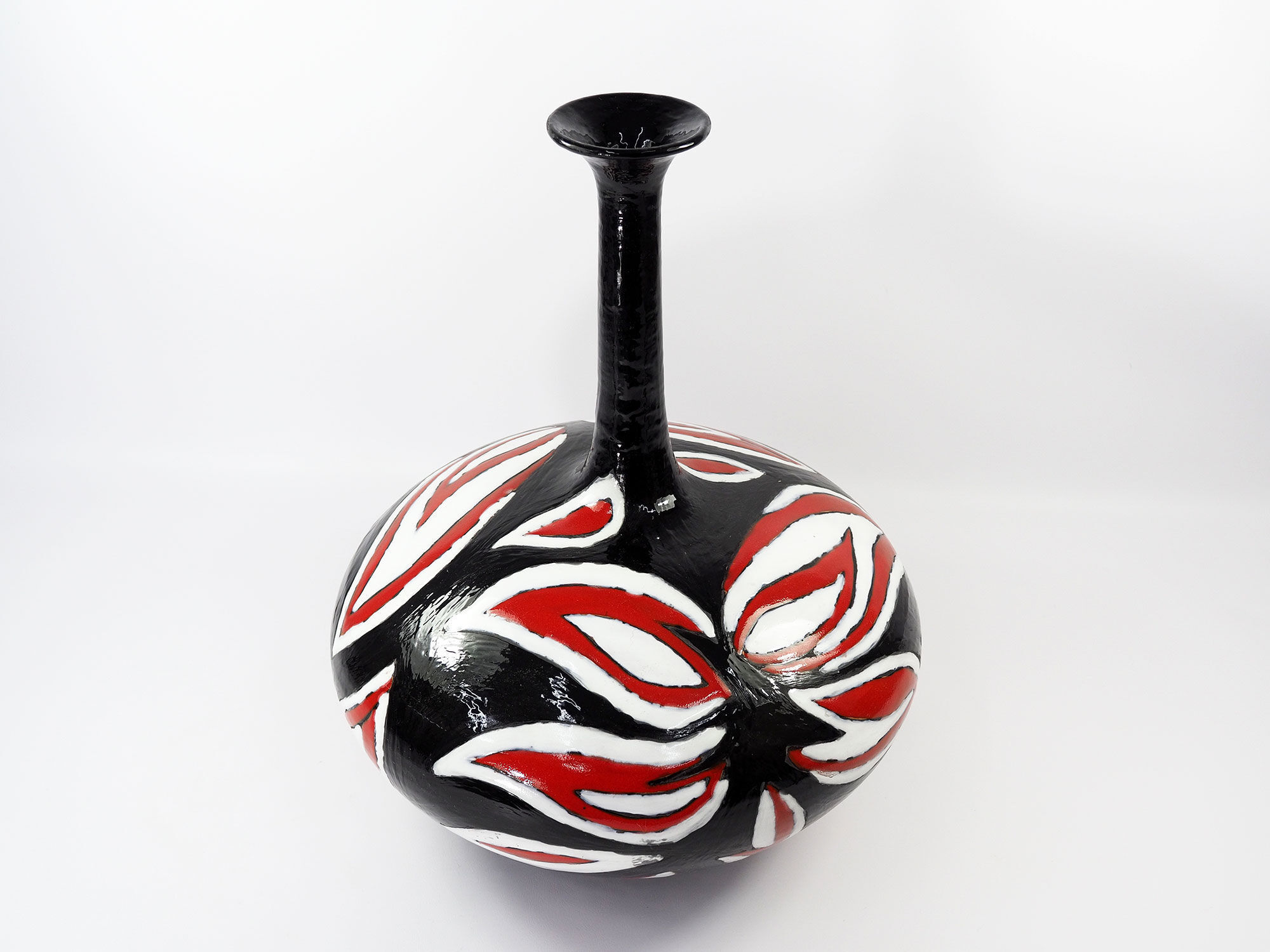 Studio pottery ceramic hand painted glaze vase circa 1970