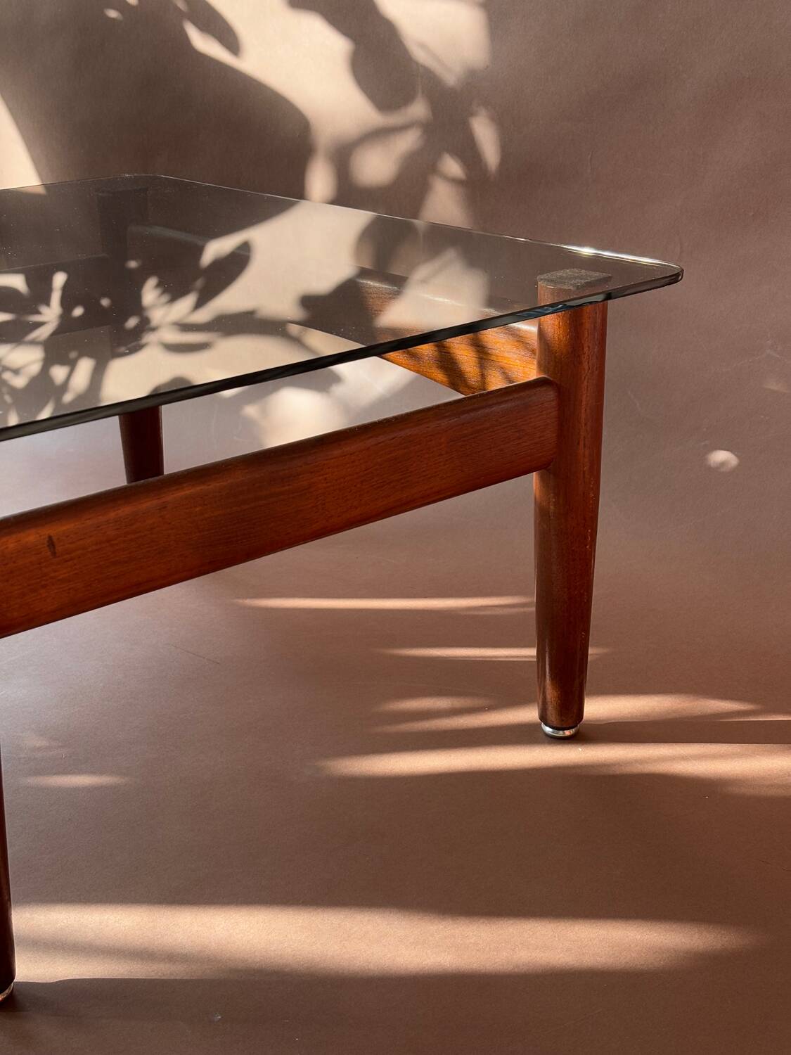 Scandinavian teak and smoked glass coffee table 1970