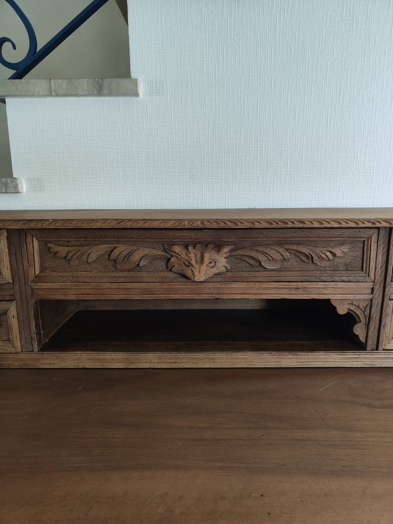 Antique carved oak desk.