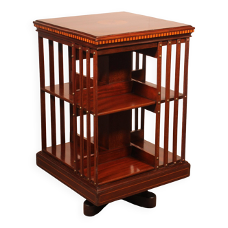 19th century mahogany and inlaid revolving bookcase with iron base