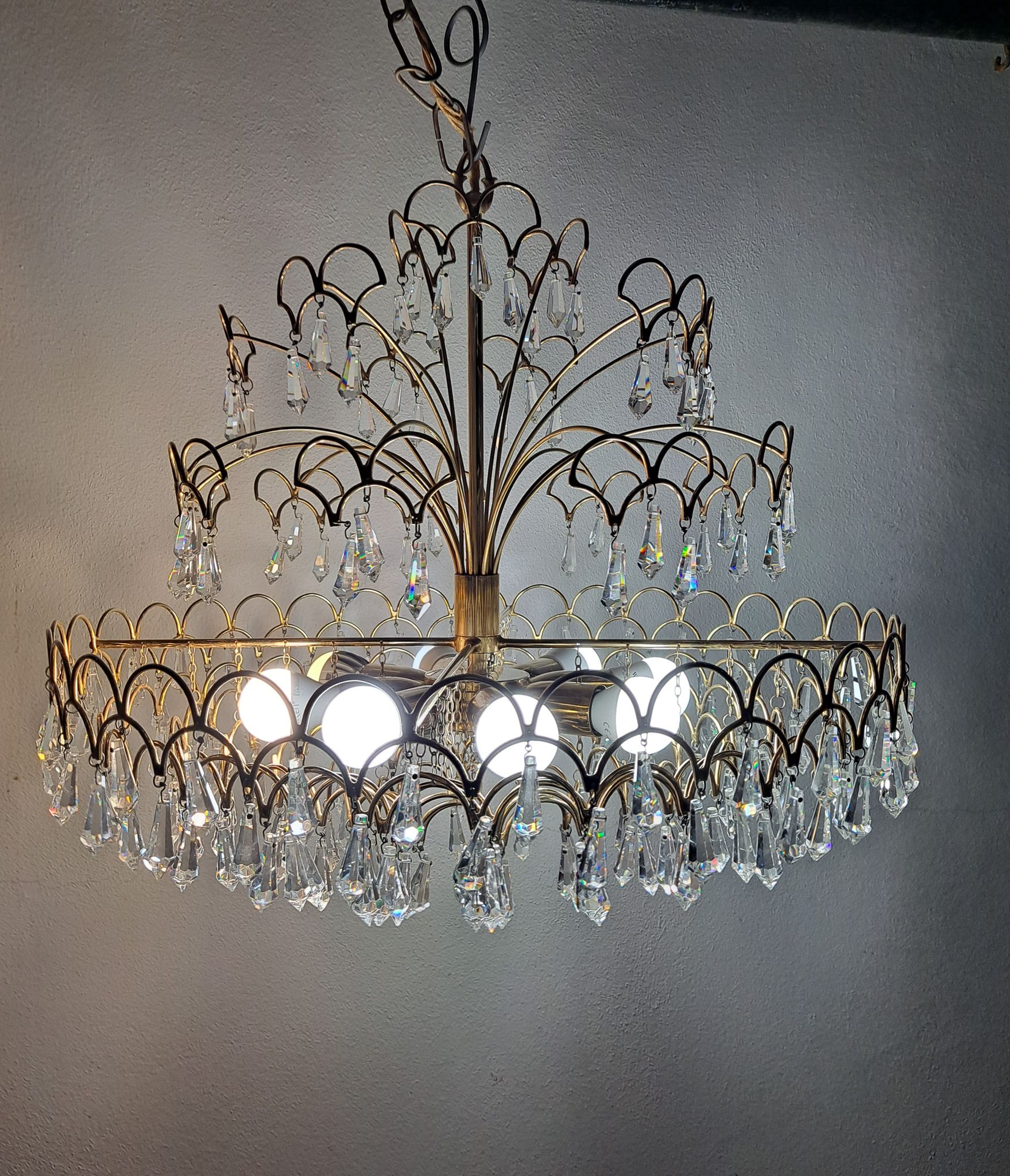 Lustre en cristal italien vintage 8 lumières