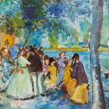 Oil painting on canvas "PARISIENNE" 50x70 Cm 60s 70s BELLE EPOQUE