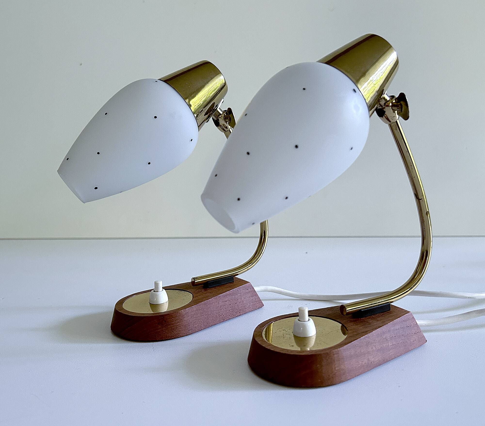 Pair of Scandinavian Lamps, Teak Glass