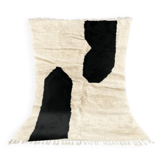 Tapis blanc-noir fait main traditionnel 250cmx150cm