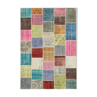 Handmade oriental contemporary 208 cm x 300 cm multicolor patchwork rug