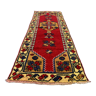 Vintage turkish runner 210x75 cm kazak rug, terracotta red, green, beige blue