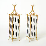 Pair of brass lantern lamps and fabrics from Maison Baguès 1960