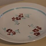 Dish in faience 50s floral decoration blue and pink