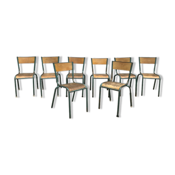 Series of 8 old vintage school chairs