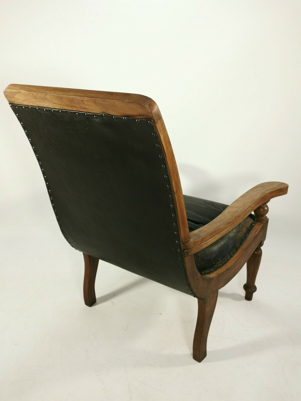 Antique 19th Century Restored British Colonial Plantation Chair Leather Seat