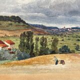 Watercolor painting "Entremont Valley - Contrexéville" early 20th century