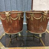 Pair of brass and bronze planters rams' heads 1890