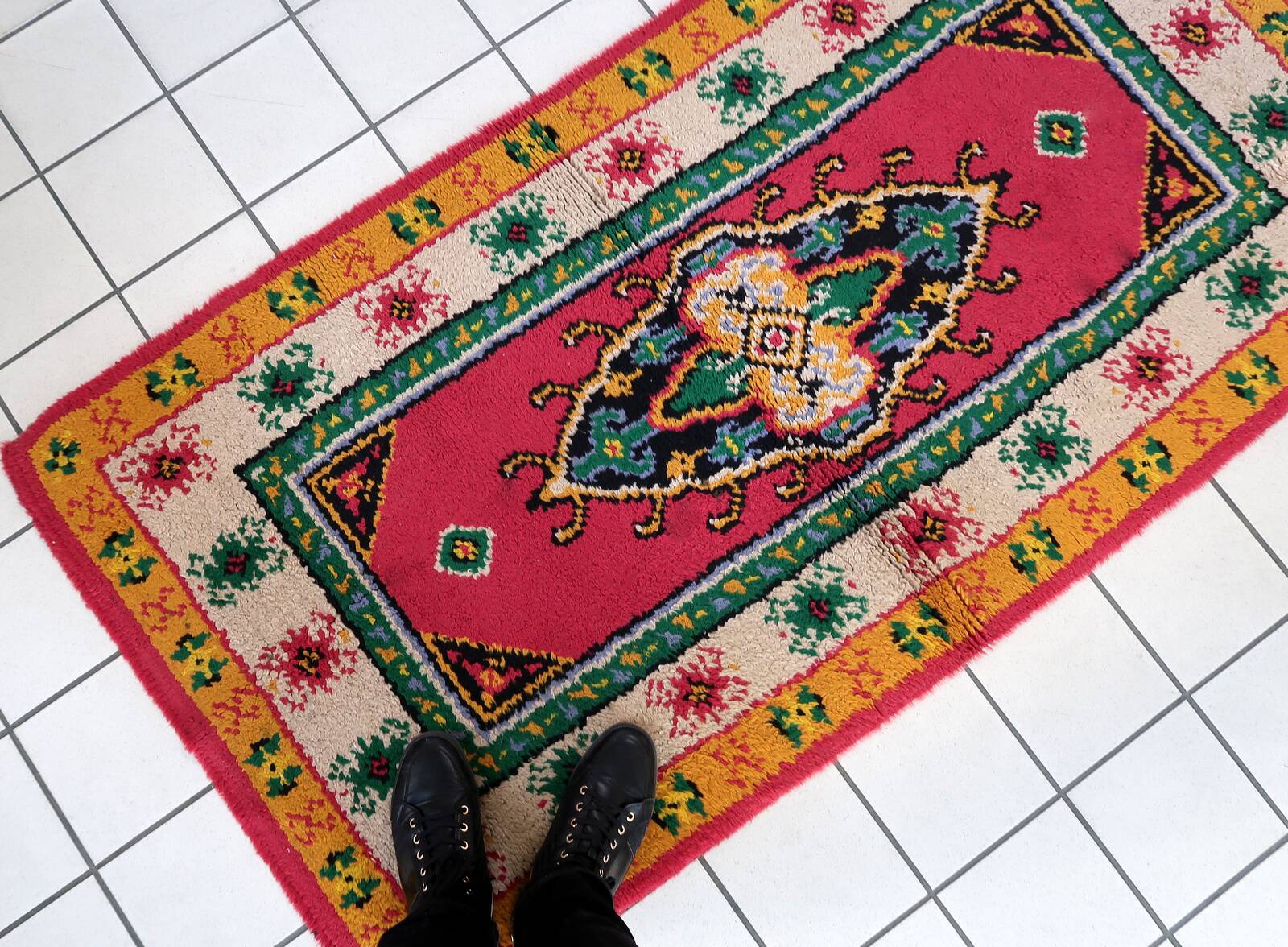 Tapis vintage français Savonnerie en laine – 90 x 176 cm – Années 1960