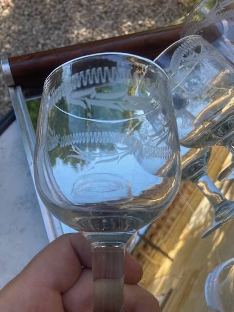 Set of 4 very old blown and engraved glasses