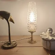 Retro chic art deco lamp, diamond tip & gilded brass