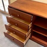 Chest of drawers, buffet with 3 drawers, 1 door in dark wood, France 1982