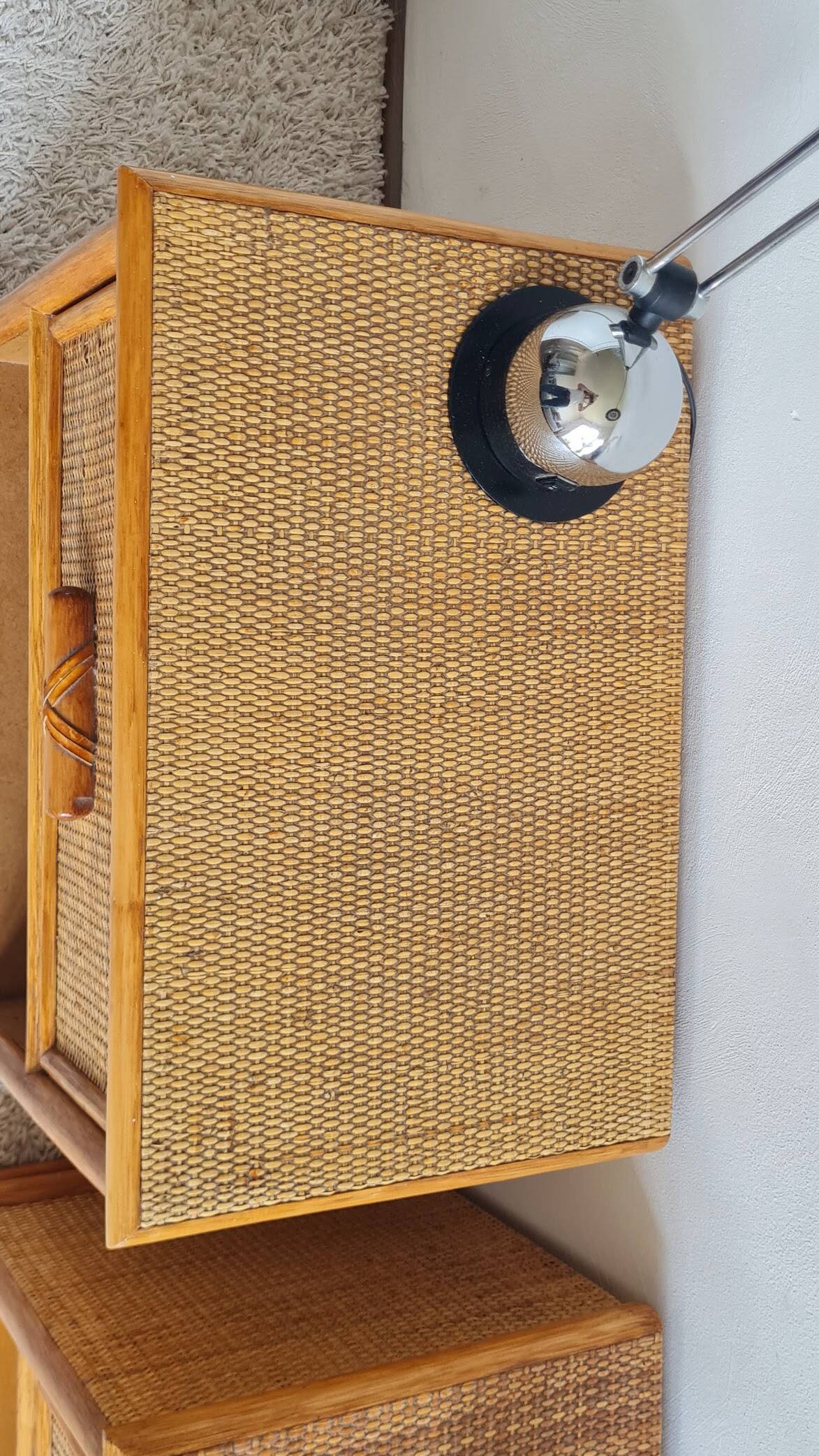 Pair of vintage rattan bedside tables from the 1970s.