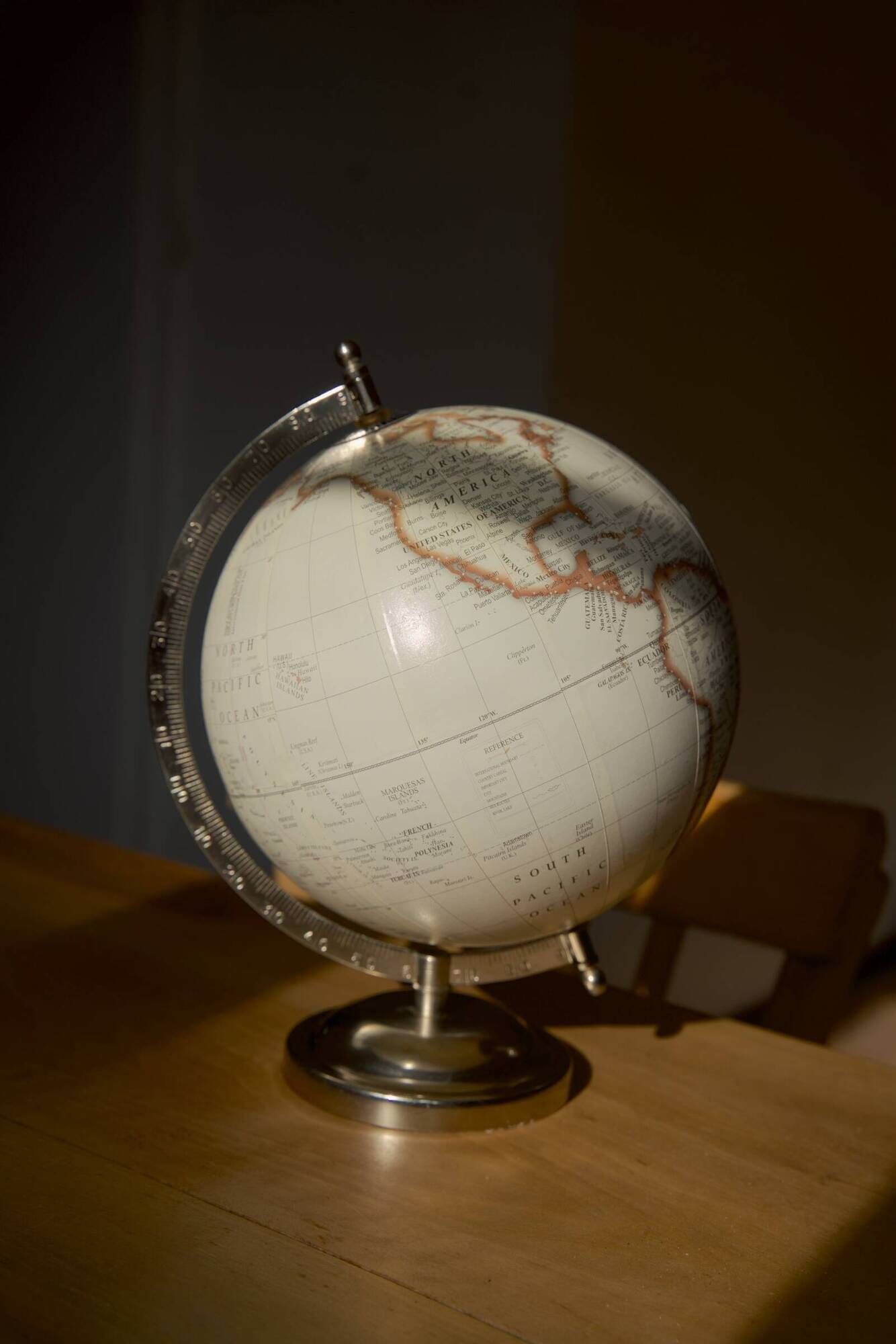 Vintage terrestrial globe on a metal stand