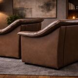 Vintage Pair of Brown Leather Lounge Armchairs — Second Half of the 20th