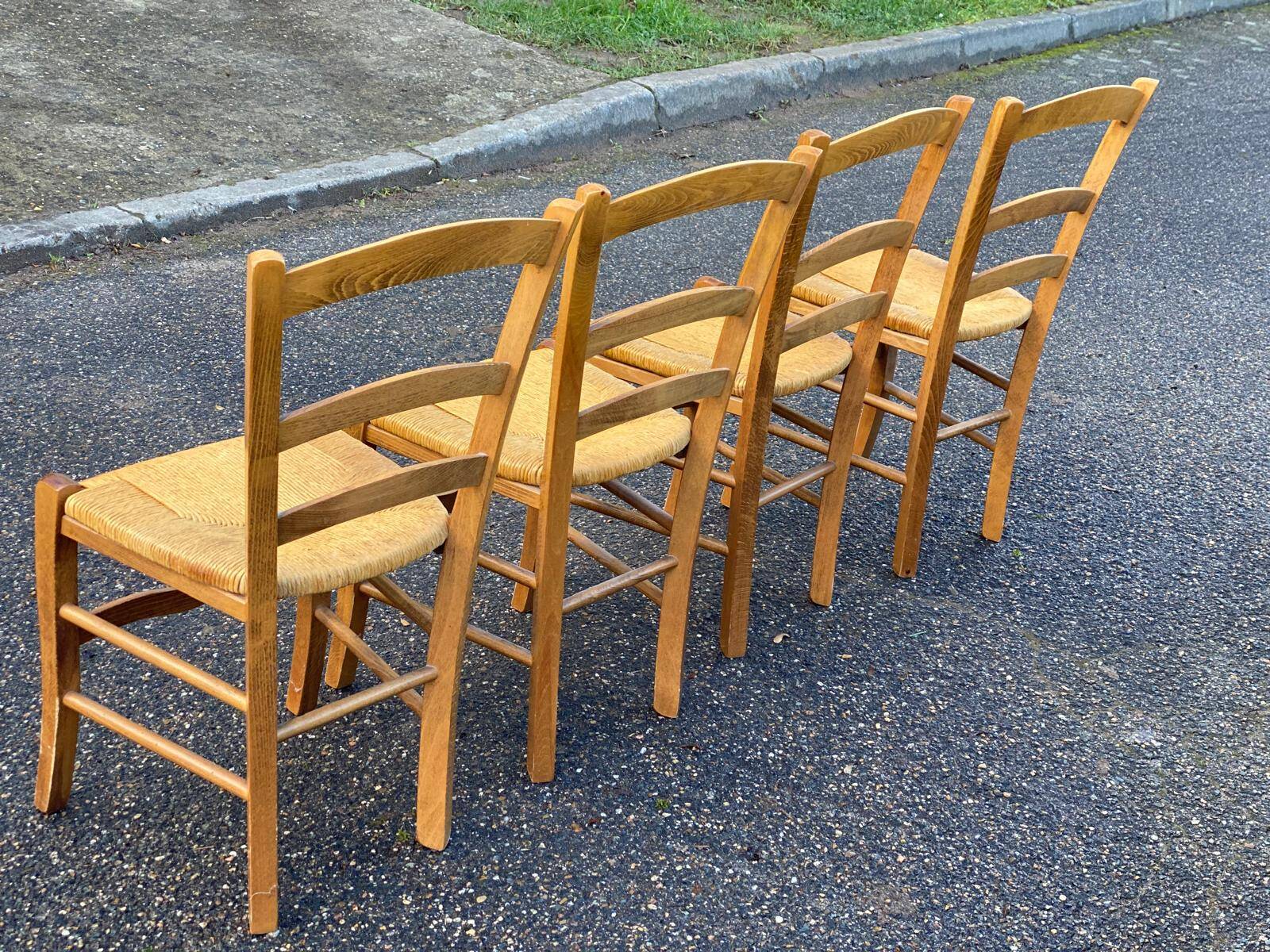 4 light wood straw bistro chairs