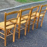 4 light wood straw bistro chairs