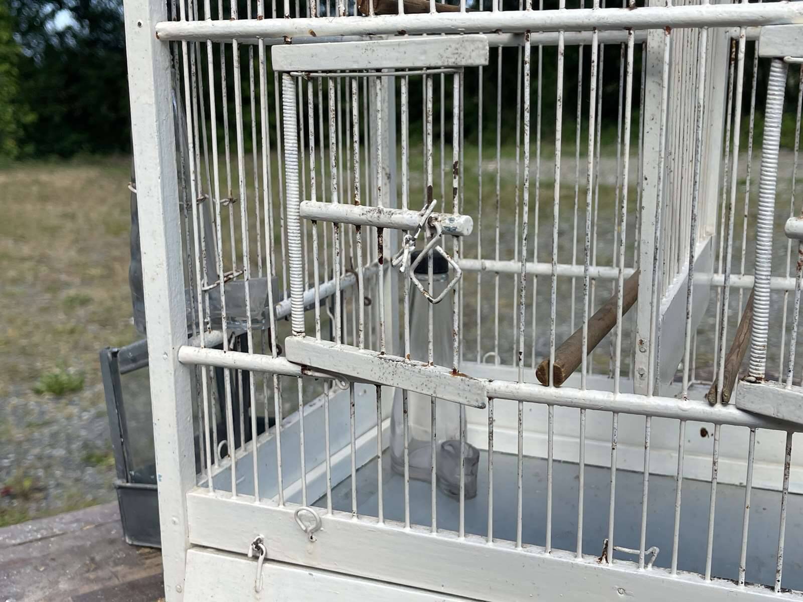 1950s wooden and metal birdcage with period accessories