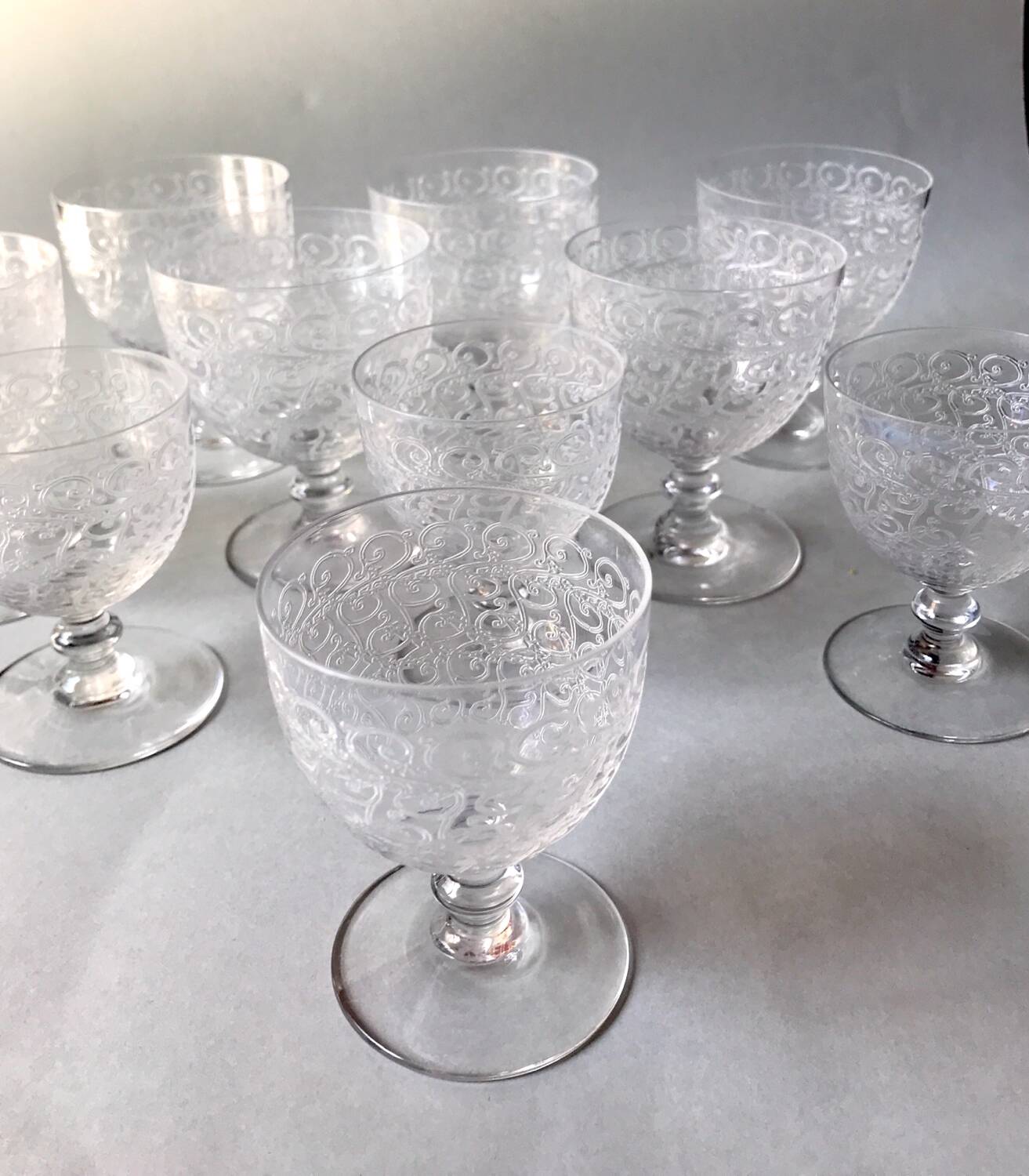Acid-etched Baccarat glasses