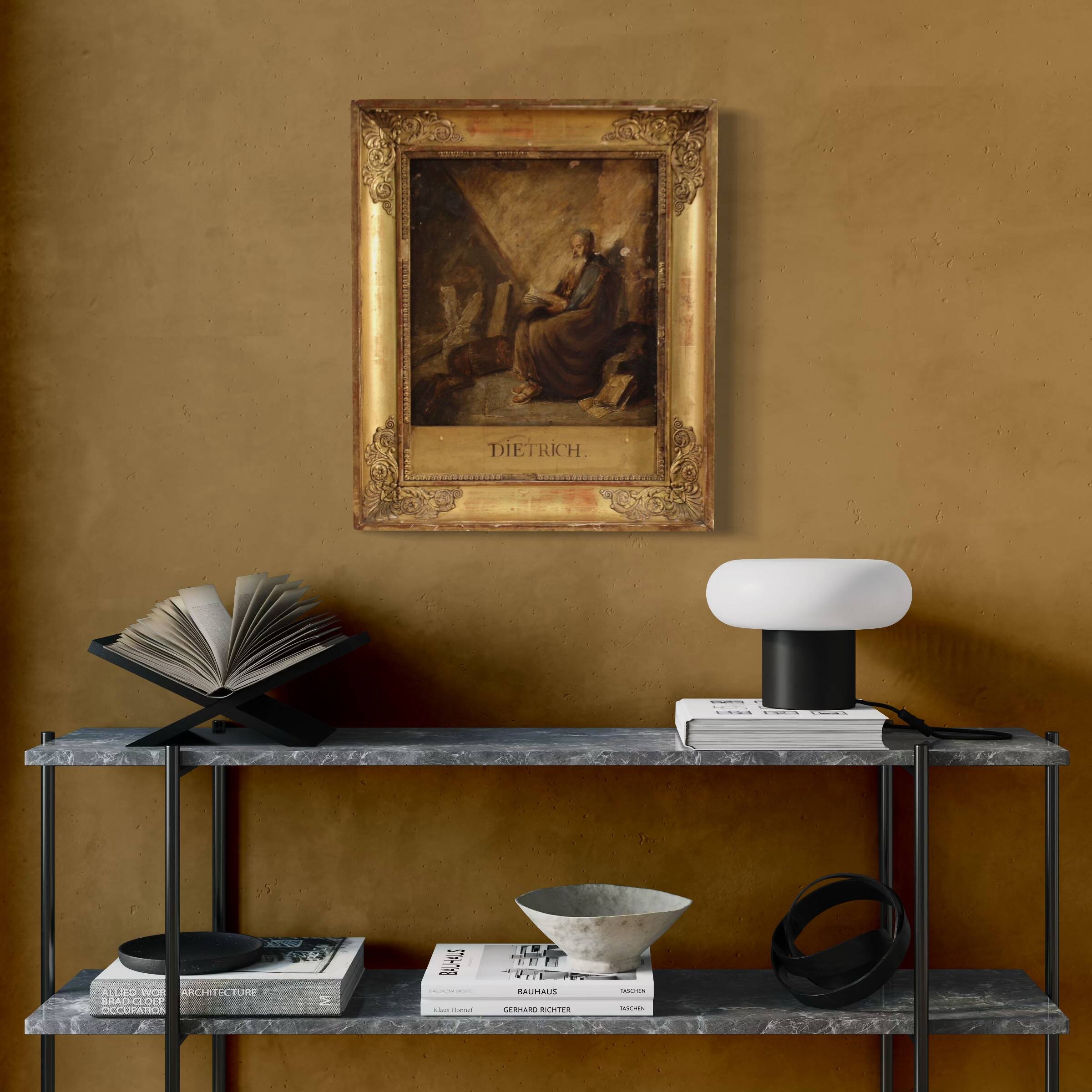Antique painting on panel depicting Hermit from the 18th century