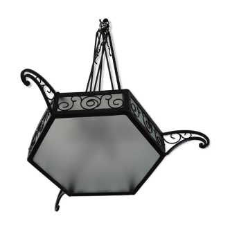 Art deco suspension chandelier in wrought iron