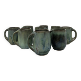 9 petites tasses/verres/mug/chopes à liqueur denbac en céramique/gré flammé • art déco • 1930