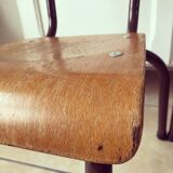 Duo of brown child school chairs