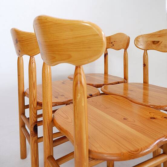 Rainer Daumiller style set of 4 brutalist pine chairs