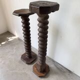 Paire de piédestal colonnes vis de pressage chêne 1900