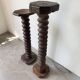 Pair of pedestal columns with oak pressing screws, 1900