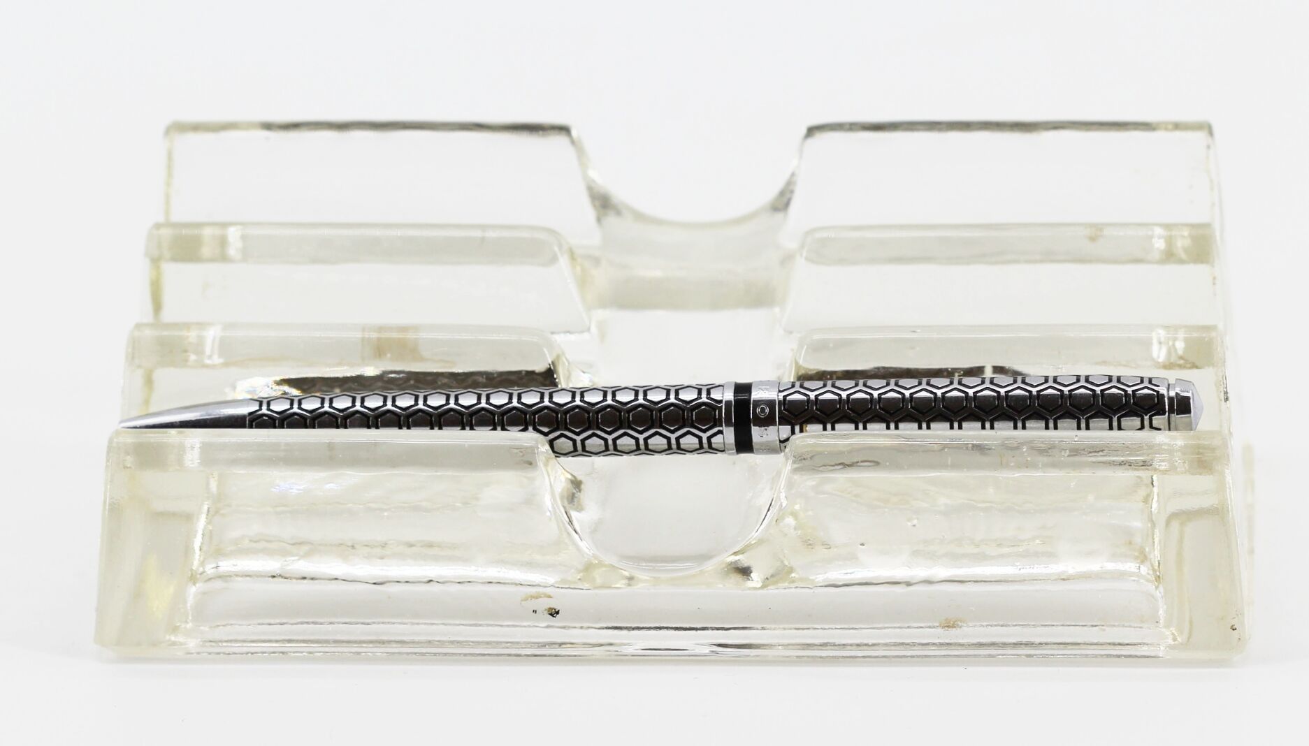 Old molded glass pen holder